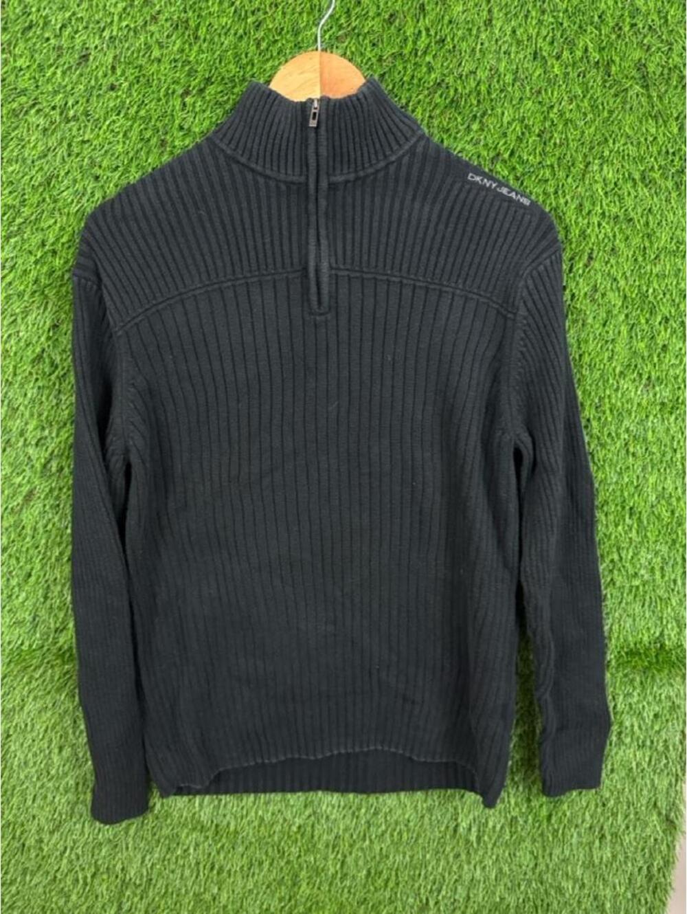 DKNY Jeans Ribbed Quarter Zip Sweater Black Minimalist Y2K